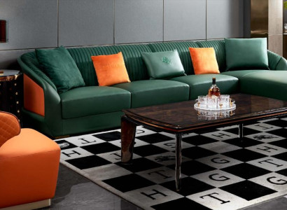 Corner sofa Dark Green Living landscape Couch Corner suite Leather Creative Furniture Design